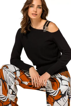 1257-10 / Elegante Fijn Gebreide Pull Met Schoudereffect Vrouwen Pulls