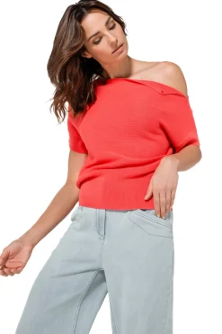 1246-72 / Fijn Gebreide Top Met Schoudereffect Vrouwen Pulls