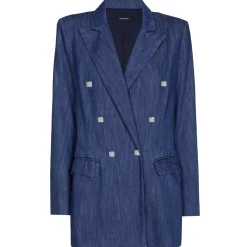 1816-24 / Licht Aansluitende Lange Soepele Jeansblazer Vrouwen Vesten