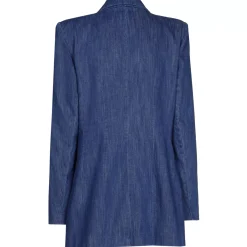 1816-24 / Licht Aansluitende Lange Soepele Jeansblazer Vrouwen Vesten