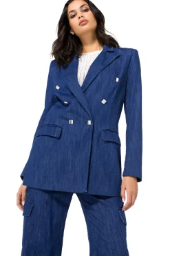 1816-24 / Licht Aansluitende Lange Soepele Jeansblazer Vrouwen Vesten