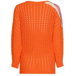 1280-69 / Los Gebreide Lange Pull Met Opdruk Vrouwen Pulls