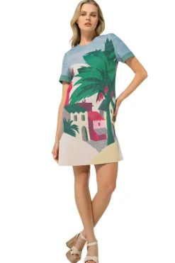 Sale 1152-69 / Rechtvallende Jurk In Katoen Met Allover Print Vrouwen Jurken