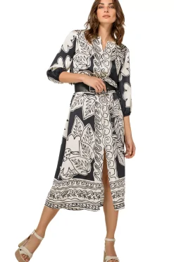 Clearance 1159-19 / Soepelvallende Midi Jurk Vrouwen Jurken