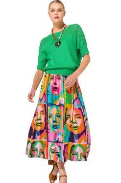 Clearance 1702-79 / Soepelvallende Midirok Pop-Art Vrouwen Rokken