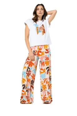 3569-89 / Soepelvallende Palazzo Broek, Normal Waist Vrouwen Broeken