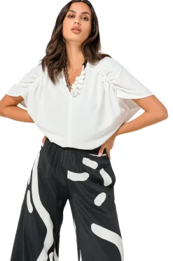 1691-91 / Soepelvallende Rechte Bloes Met Mouweffect Vrouwen Tops