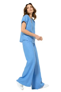 3571-24 / Wijde Broek In Linnen, Normal Waist Vrouwen Broeken
